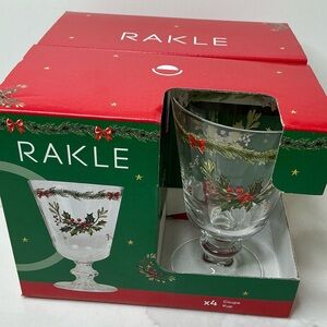 4 Holly Charm Holiday Glass Festive Red and Green by Rakle Christmas New